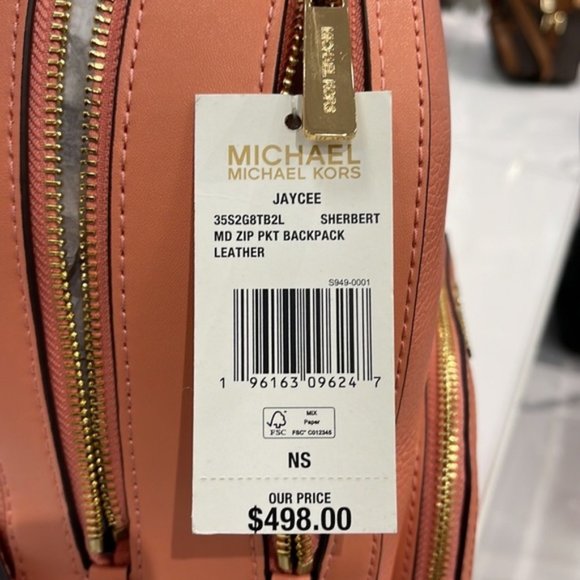 Michael Kors Jaycee Medium Zip PKT Backpack Sherbert Leather - Picture 9 of 13